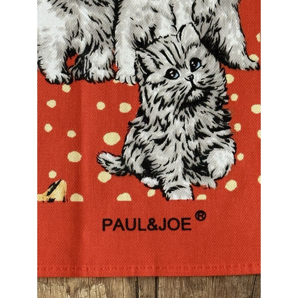 PAUL & JOE Orange Cat Kitten Polka Dot Cotton Kitchen Tea Towel 20x27 NWOT - Picture 2 of 12